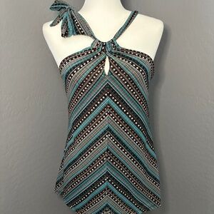 NY&CO Halter Top Geometrics Brown White‎ Teal  Size M
